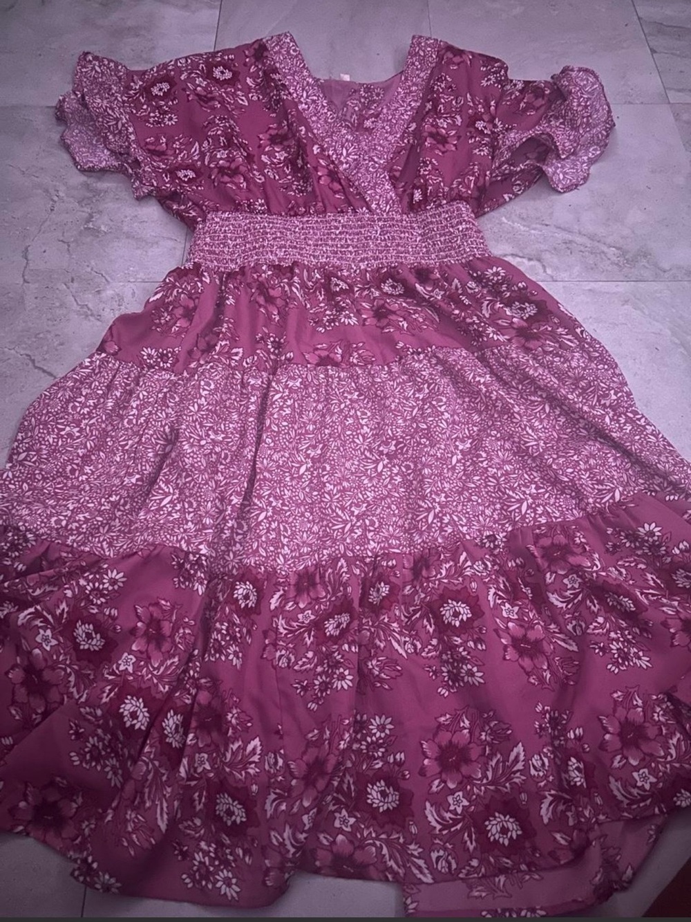 Women’s ' Floral Smocked Waist Casual Dress in Pink